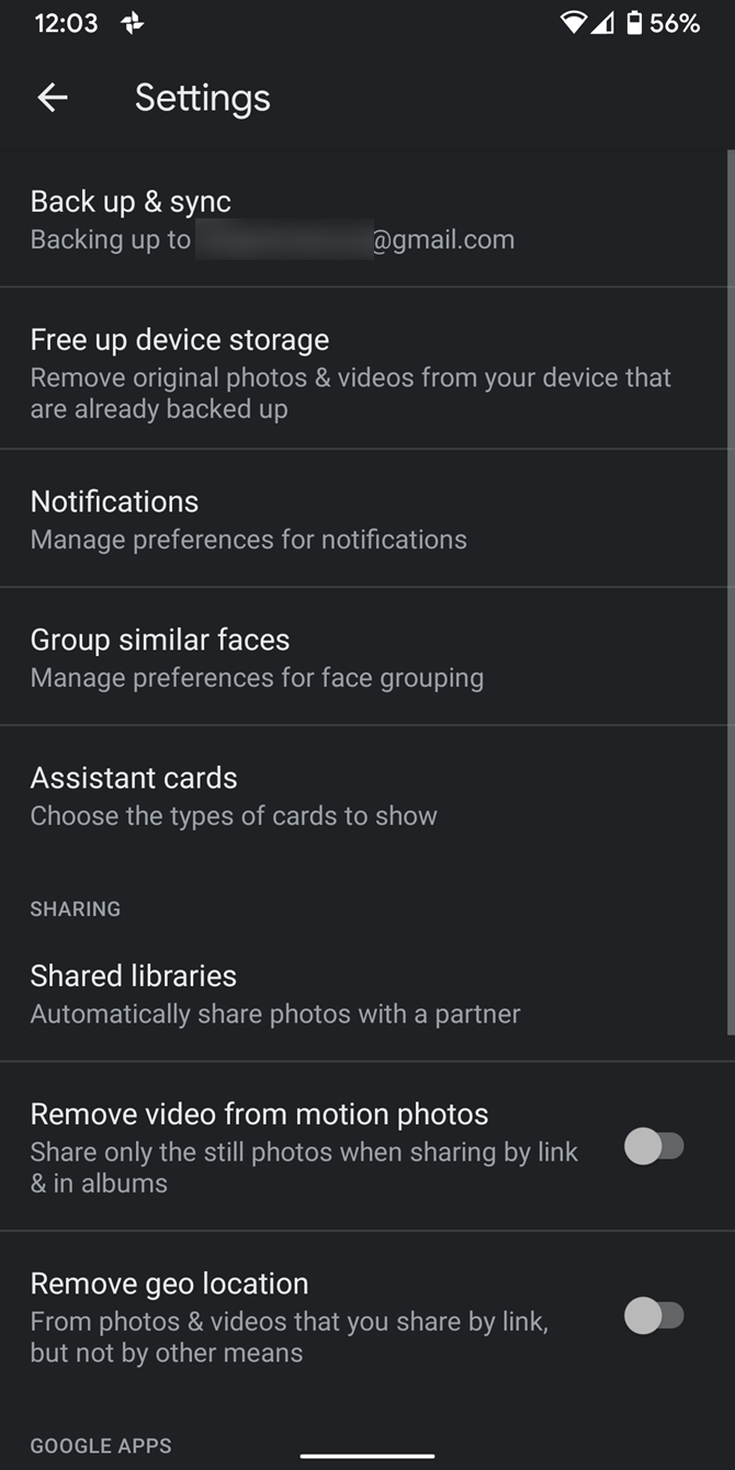 Android Google Photos Options