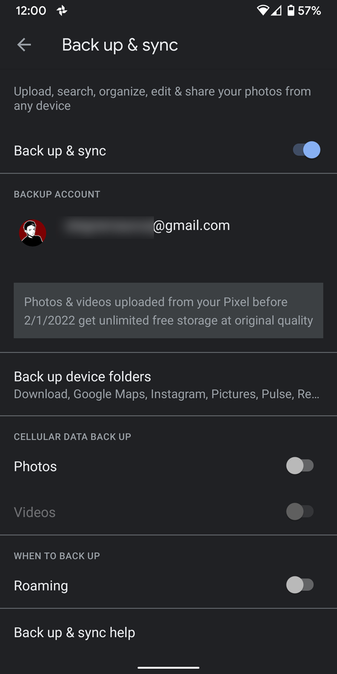 Android Google Photos Backup Options