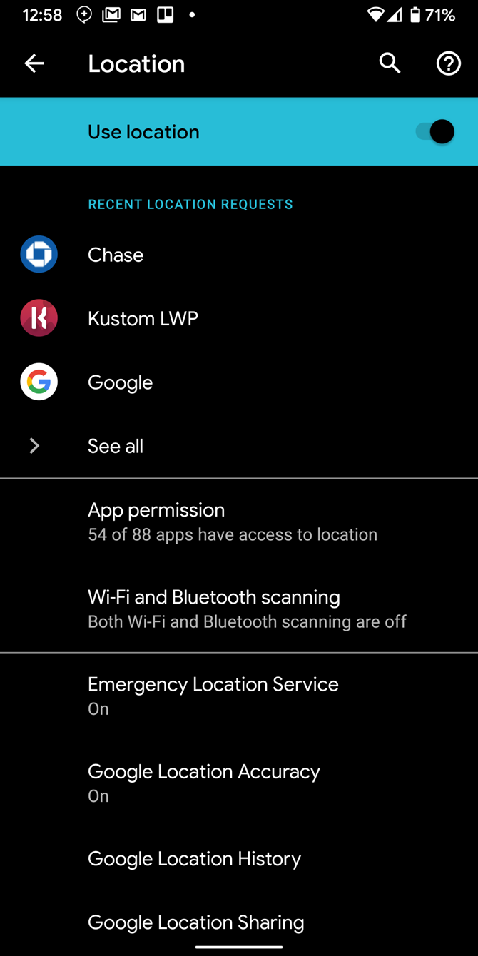 Android 10 Location Menu
