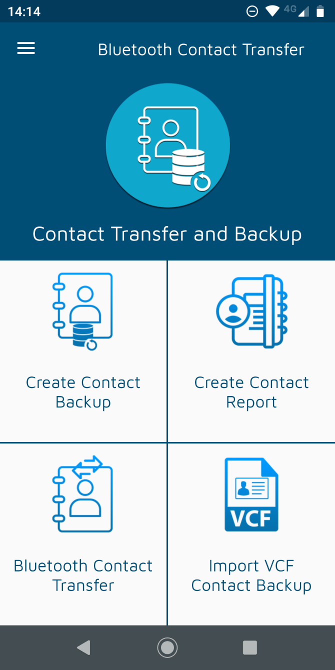 Bluetooth Contact Transfer options list