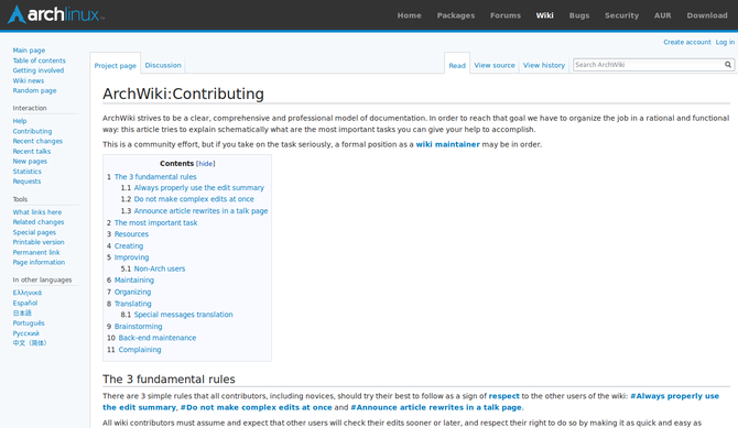 Arch Wiki page about contributing documentation