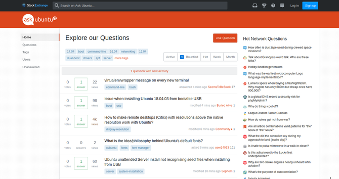 Ask Ubuntu website for asking and answering questions