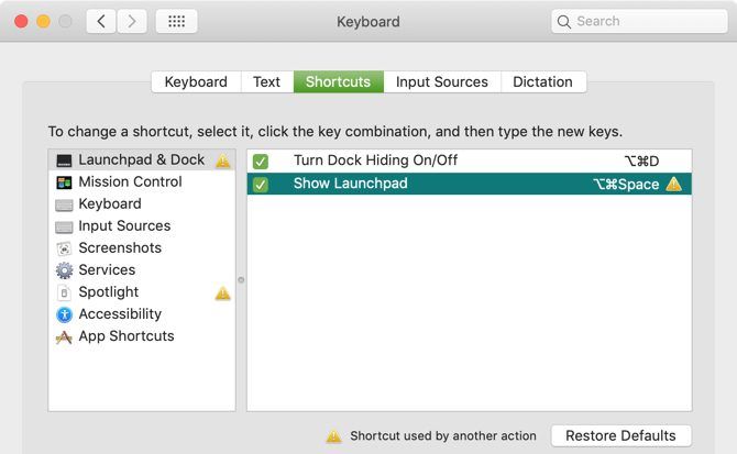 Current Keyboard Shortcuts Error Mac