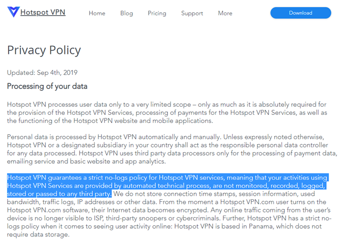 Hotspot VPN Privacy Updated