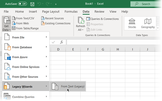 The Text Legacy Wizard in Microsoft Excel