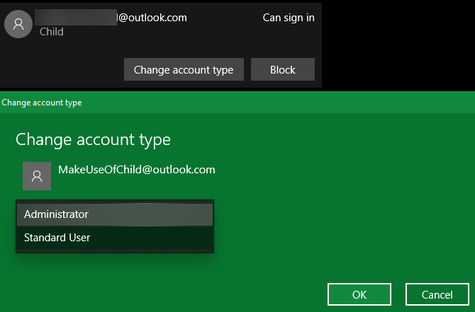 Windows 10 Change Account Type