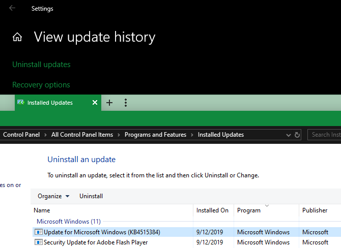 Windows 10 Uninstall Updates