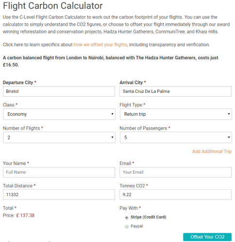 c-level carbon calculator offset flight