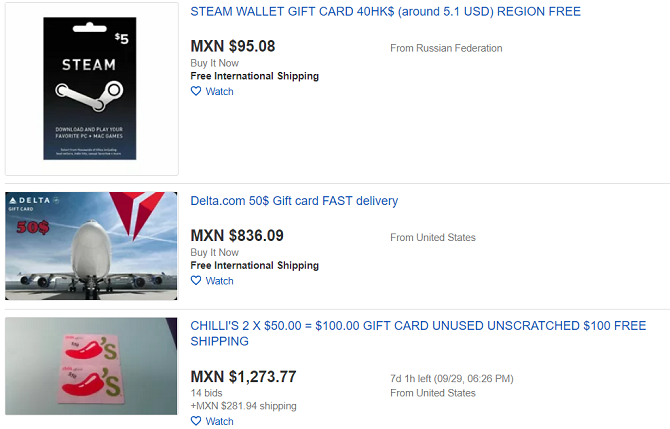 selling gift cards on ebay
