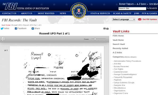 The FBI Vault and CIA's Reading Room have all files declassified through freedom of information act requests