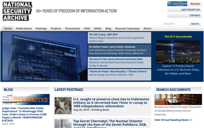 National Security Archive is the largest repository of declassified documents through Freedom of Information Act
