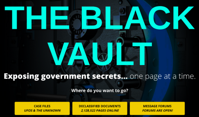John Greenwald's The Black Vault features declassified documents and government files about UFOs