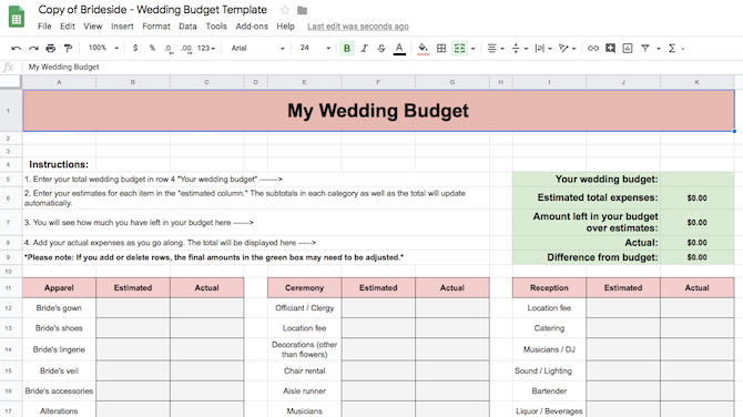 Google Sheets Template Wedding Budget
