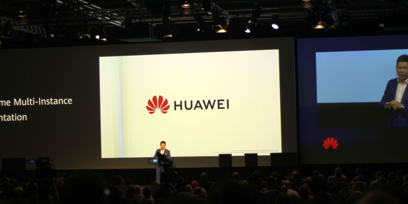 This is an image of Huawei's logo which was displayed at IFA 2019 during a keynote speech