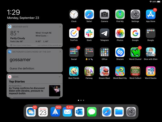 Today View on iPadOS Home Screen