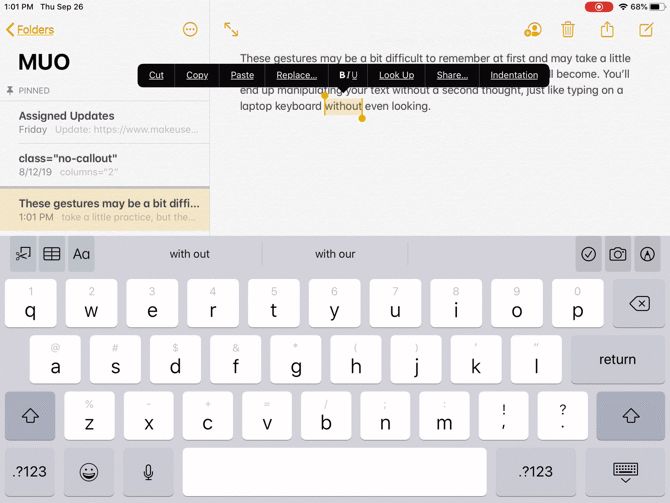 Selecting text on iPadOS