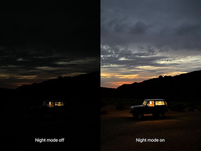 Photos with and without Night mode, shot on iPhone 11