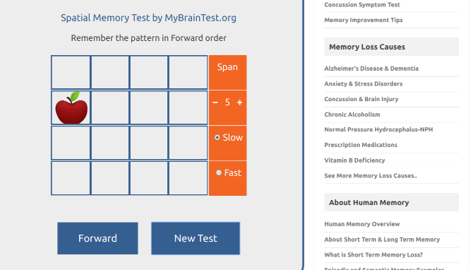 Memory Loss Test lets you check your short term memory and working memory