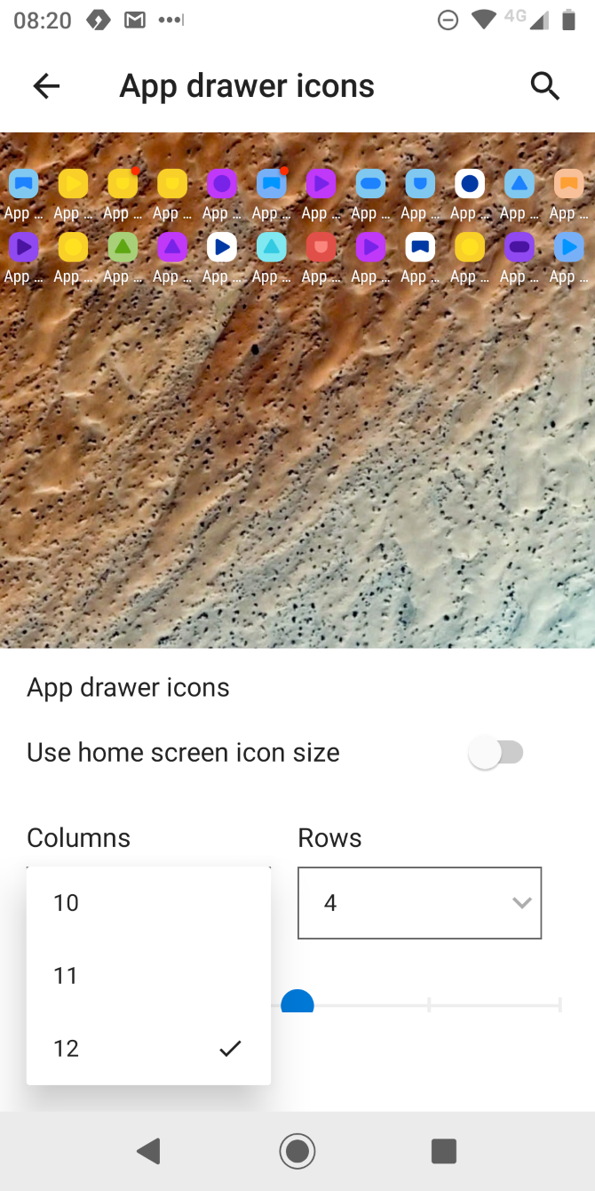 microsoft launcher app drawer rows