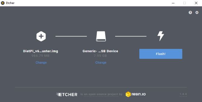 Use Etcher to install DietPi on a Raspberry Pi