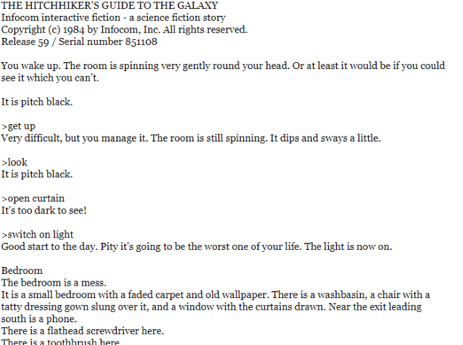 Play Douglas Adams' Hitchhiker's Guide to the Galaxy as an online text adventure