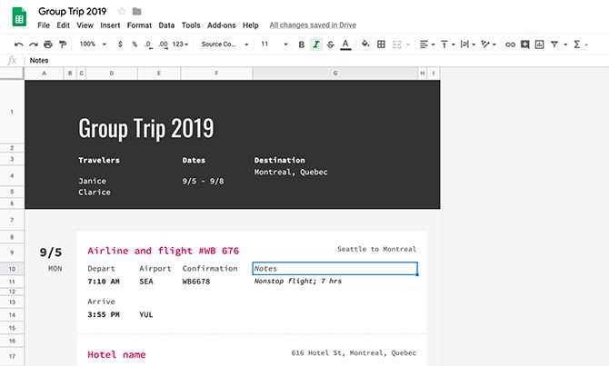 Use Google Sheets to Organize Group Trip