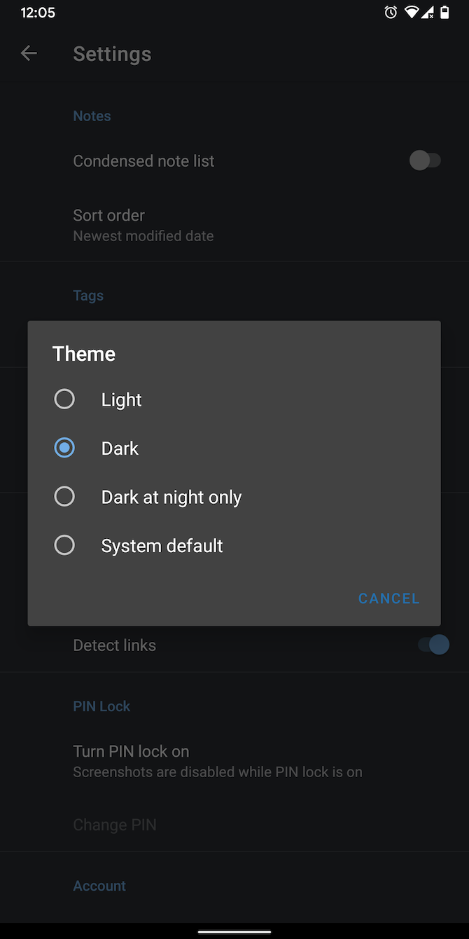 Enable dark theme on Simplenote