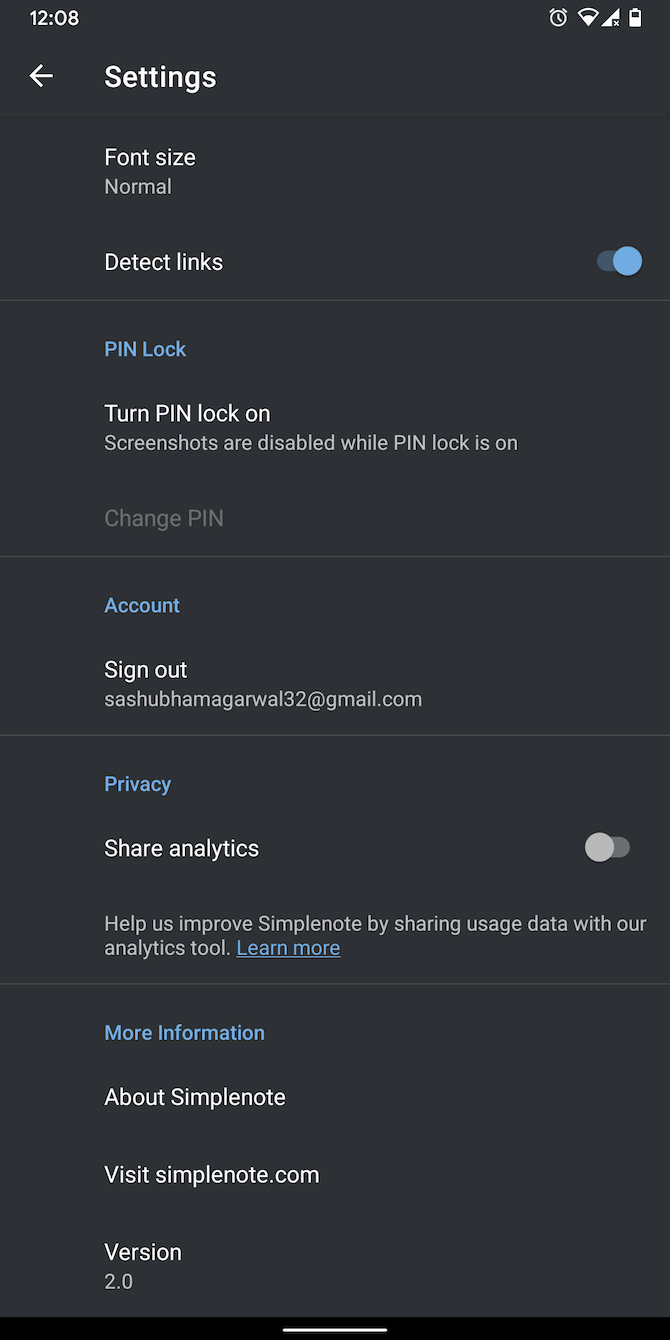 enable fingerprint and PIN lock on Simplenote