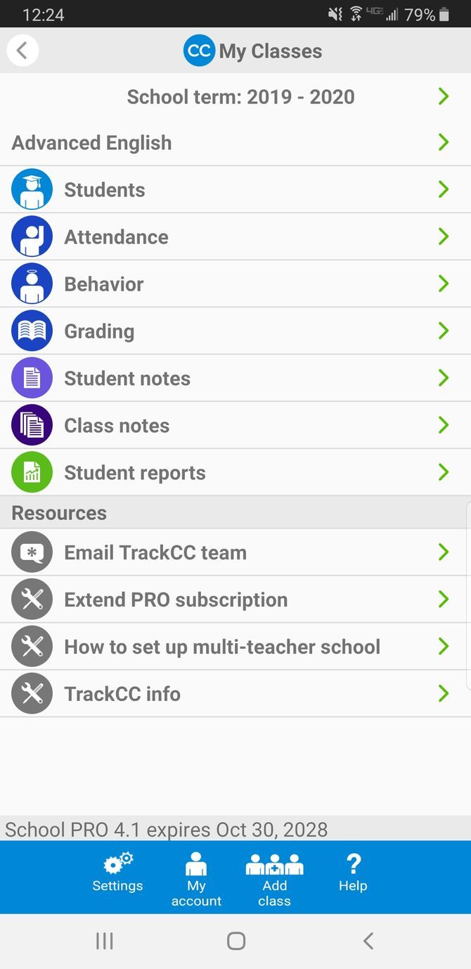 TrackCC Teacher App Dashboard