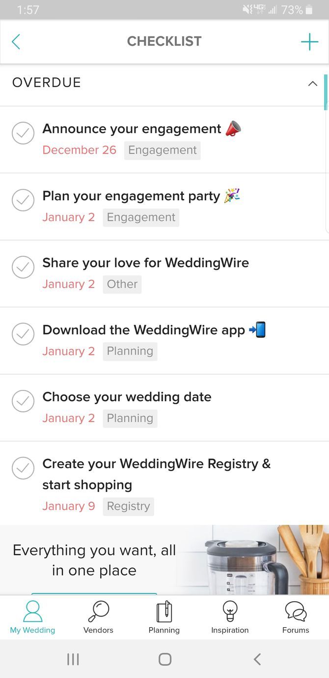 WeddingWire Wedding Planning App Checklist