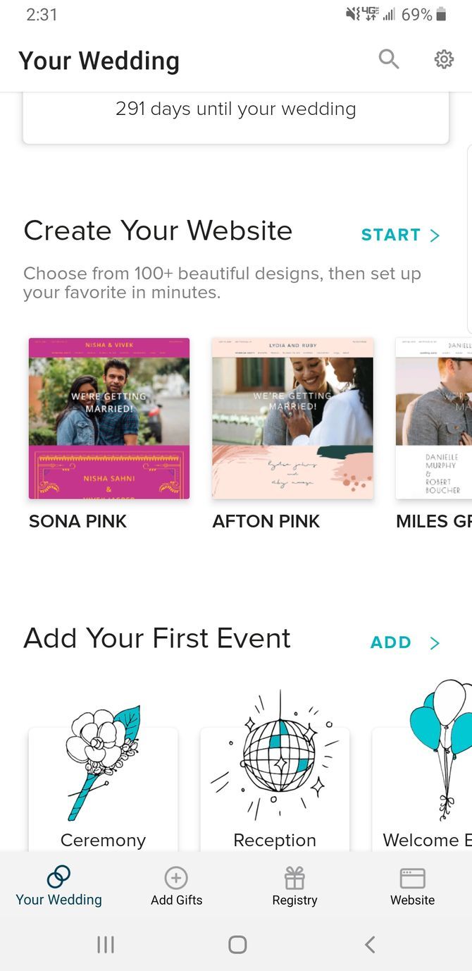 Zola Wedding Planner App Dashboard