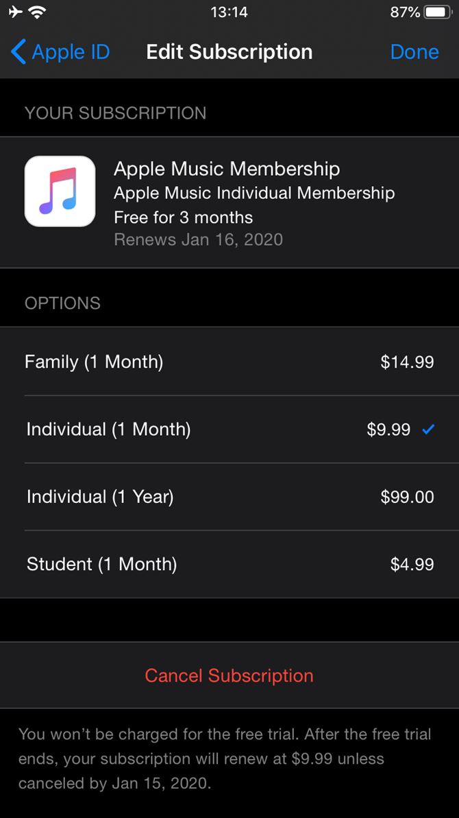Cancel Apple Music iPhone