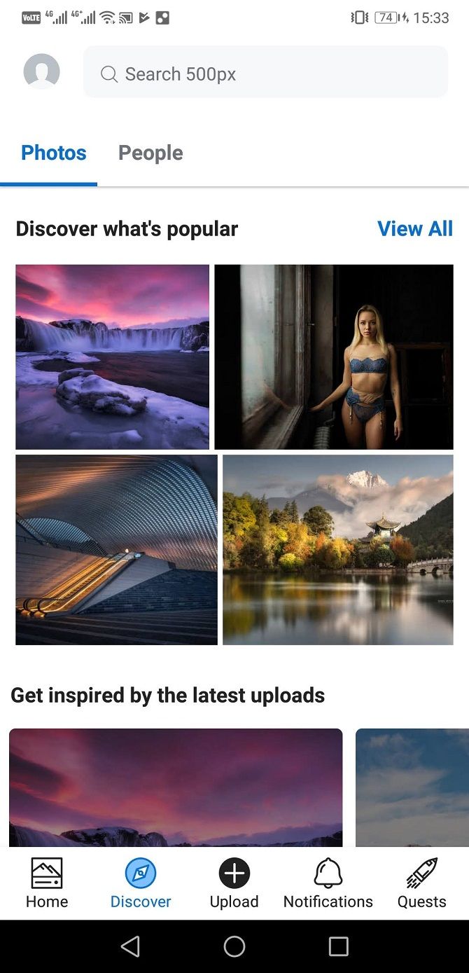 500px app photo discovery feed