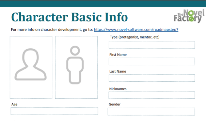 Basic Character Info Novel Writing Worksheet