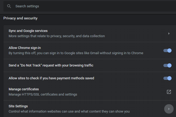 Chrome Site Settings