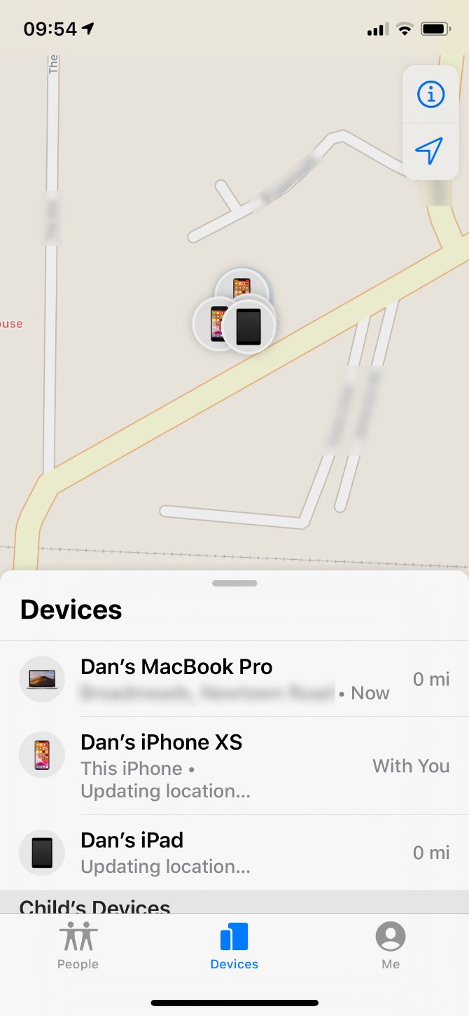 Devices tab in Find My app on iOS 13