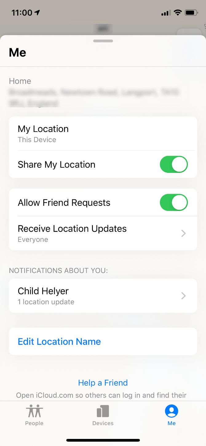 Expanded Me tab in Find My app on iOS 13