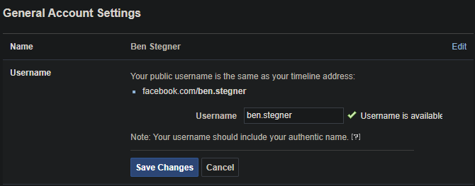 Facebook Set Username