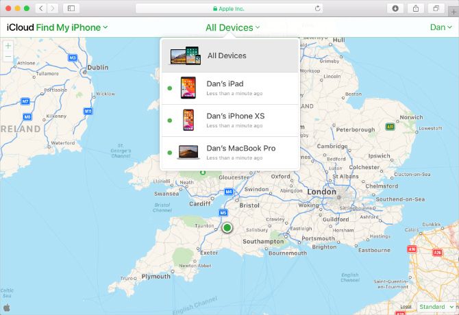 Find My iPhone map webpage from iCloud website
