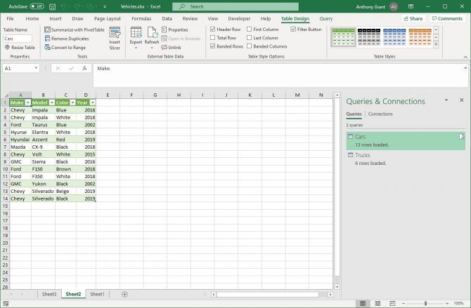 Completed Excel Table from Power Query Upload