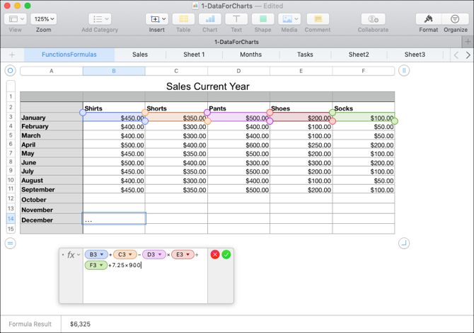 Arithmetic Operators in Numbers Formula Editor