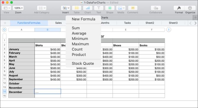Quick Formulas in Numbers on Mac