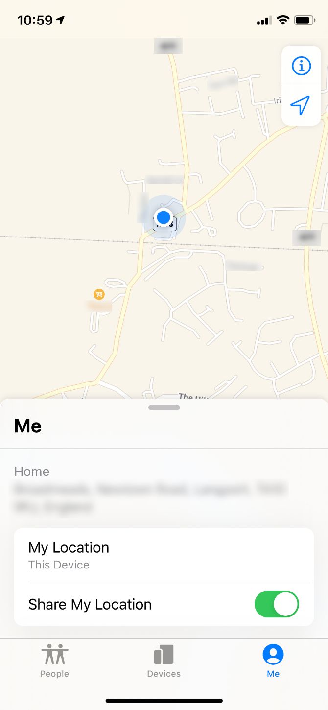 Me tab in Find My app on iOS 13