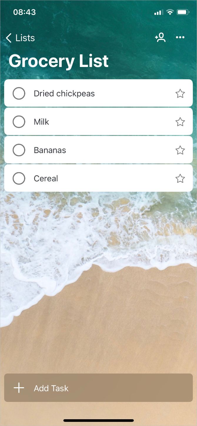 Microsoft To Do grocery list with custom background