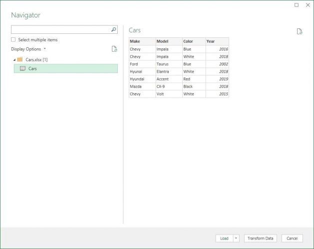 Navigator for Power Query Menu