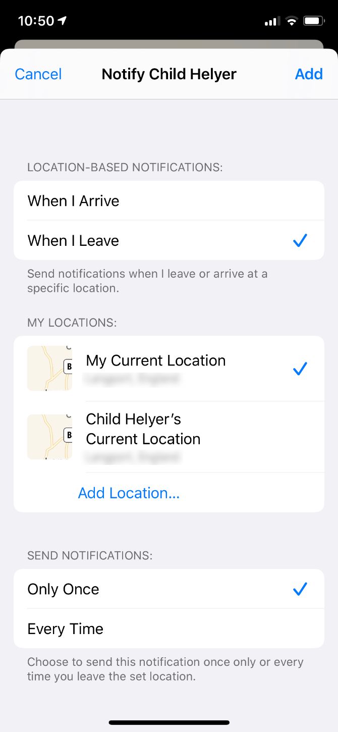 Notifications settings for Find My app in iOS 13