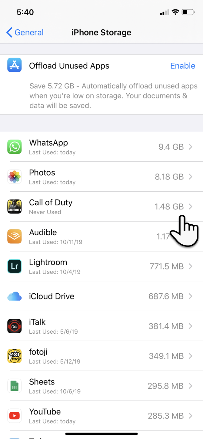 Offload unused apps in iPhone