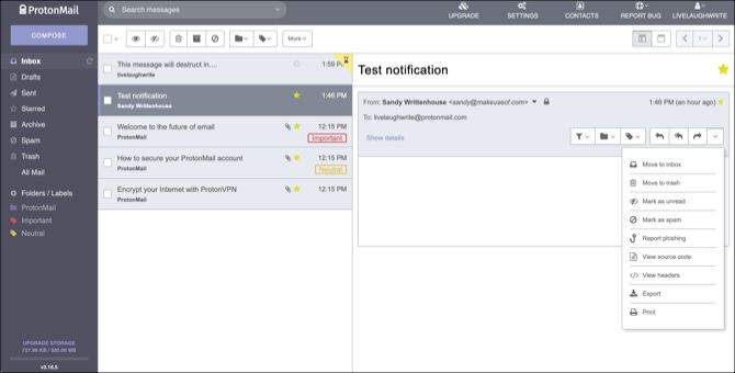 ProtonMail quick email actions