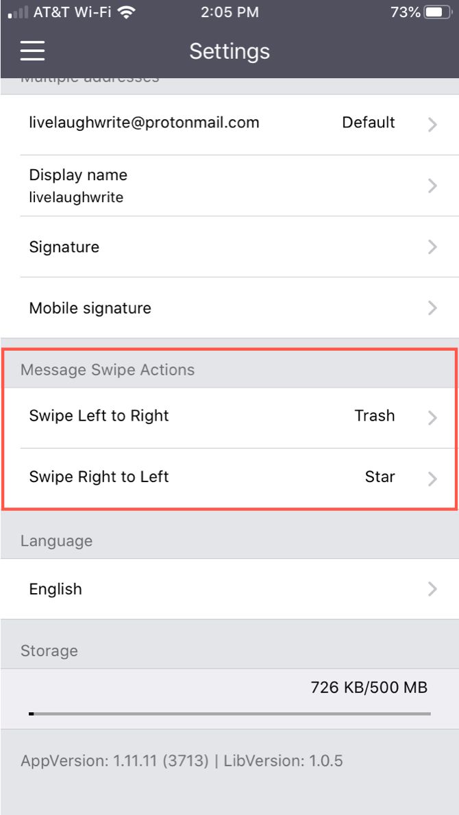 ProtonMail swipe actions on iOS