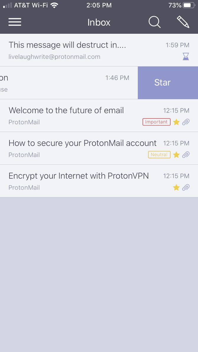 ProtonMail swipe left on iOS